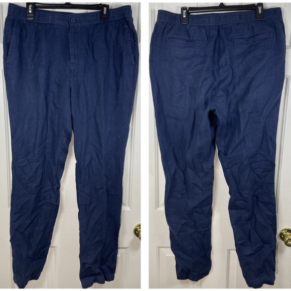 BUGATCHI Linen Drawstring Pants Men's XL Navy Easy Fit Zipper Fly Eco 33" Inseam - Picture 1 of 4